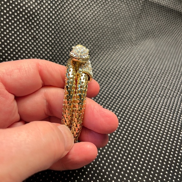 2296-ATT Inlaid Rhinestone Gold Tone Snake Bangle Bracelet - Picture 7 of 12